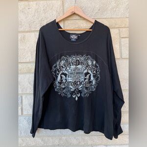Harley-Davidson Women’s 3W Plus Size Black Rhinestone Graphic Long Sleeve Shirt